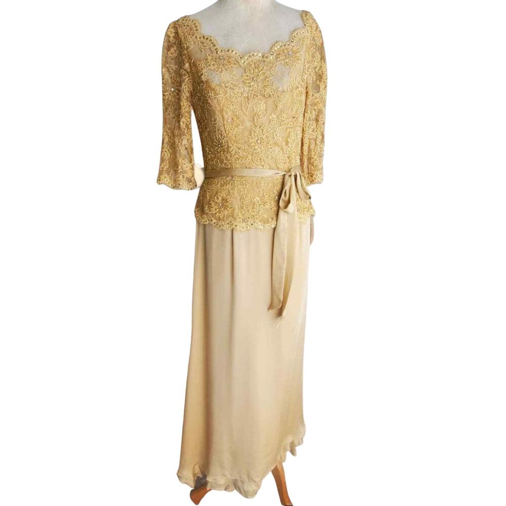 Montage by Mon Cheri Gold Maxi Cocktail Dress Size 8